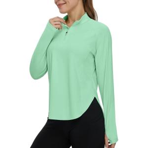 imageTBMPOY Womens Sun Shirt 14 Zipper Long Sleeve UPF 50 Sun Protection Clothing UV SPF Hiking OutdoorLight Green