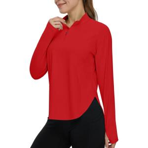 imageTBMPOY Womens Sun Shirt 14 Zipper Long Sleeve UPF 50 Sun Protection Clothing UV SPF Hiking OutdoorRed