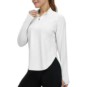 imageTBMPOY Womens Sun Shirt 14 Zipper Long Sleeve UPF 50 Sun Protection Clothing UV SPF Hiking OutdoorWhite