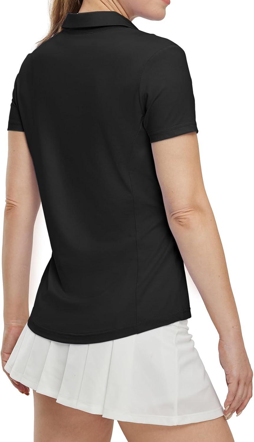 imageTBMPOY Womens Golf Polo Shirts Short Sleeve VNeck Tennis Shirts Quick Dry UPF 50 Sun Protection Collared ShirtBlack