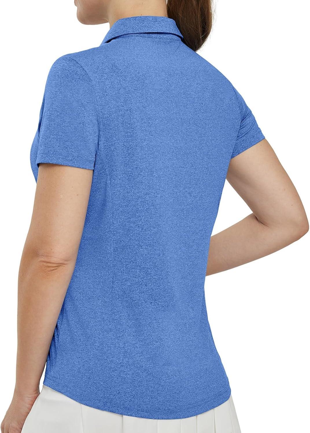 imageTBMPOY Womens Golf Polo Shirts Short Sleeve VNeck Tennis Shirts Quick Dry UPF 50 Sun Protection Collared ShirtDark Blue