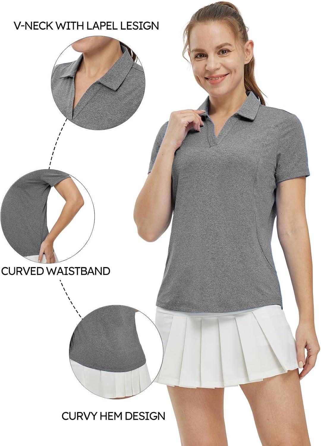imageTBMPOY Womens Golf Polo Shirts Short Sleeve VNeck Tennis Shirts Quick Dry UPF 50 Sun Protection Collared ShirtDark Grey