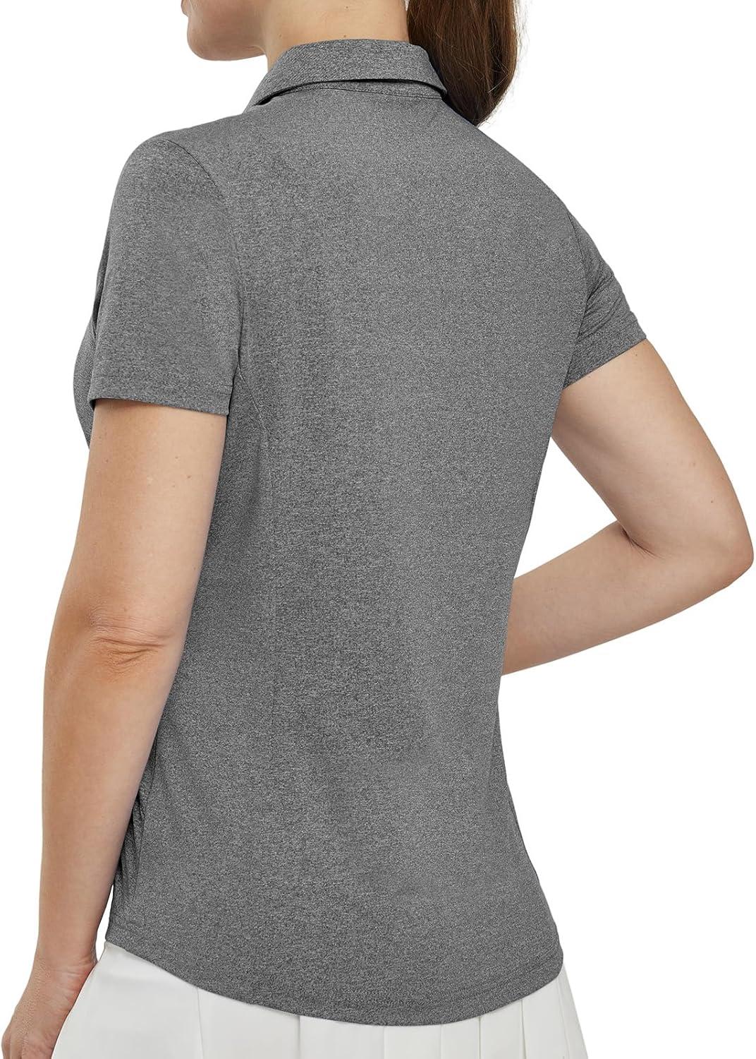 imageTBMPOY Womens Golf Polo Shirts Short Sleeve VNeck Tennis Shirts Quick Dry UPF 50 Sun Protection Collared ShirtDark Grey