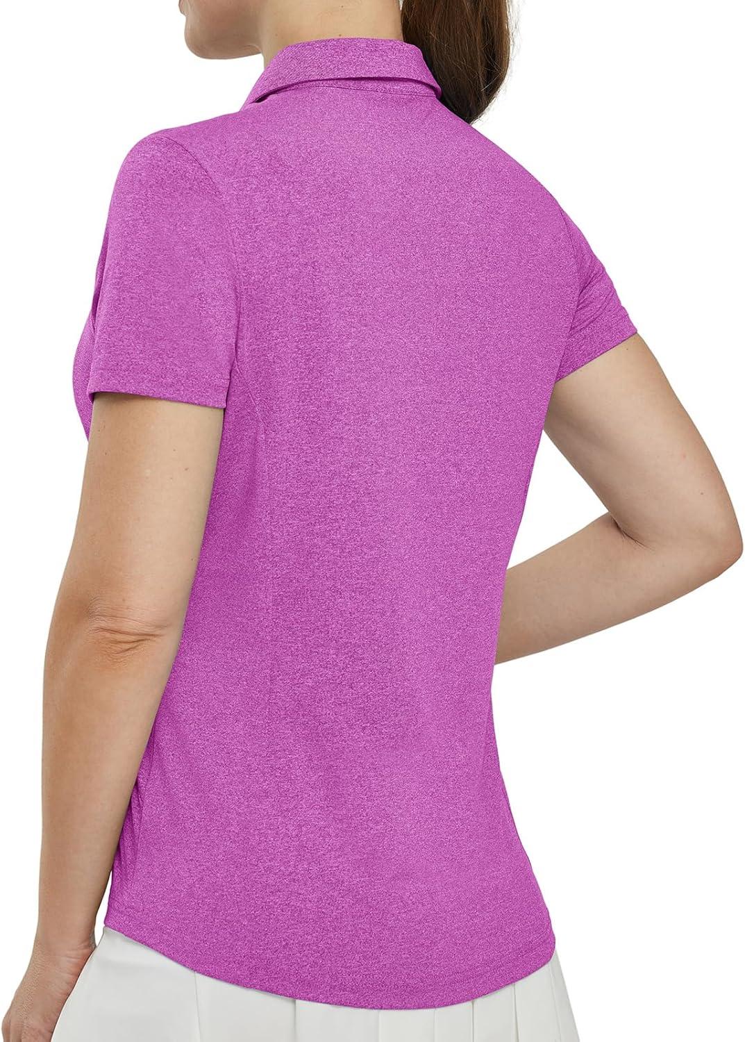 imageTBMPOY Womens Golf Polo Shirts Short Sleeve VNeck Tennis Shirts Quick Dry UPF 50 Sun Protection Collared ShirtDark Rose
