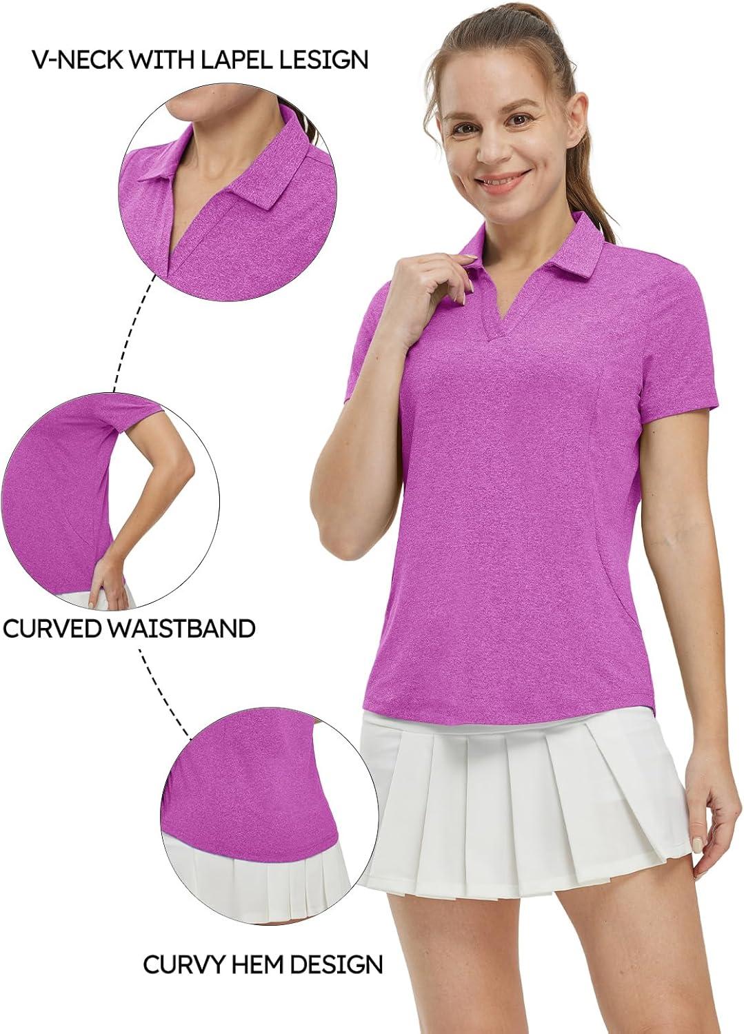imageTBMPOY Womens Golf Polo Shirts Short Sleeve VNeck Tennis Shirts Quick Dry UPF 50 Sun Protection Collared ShirtDark Rose