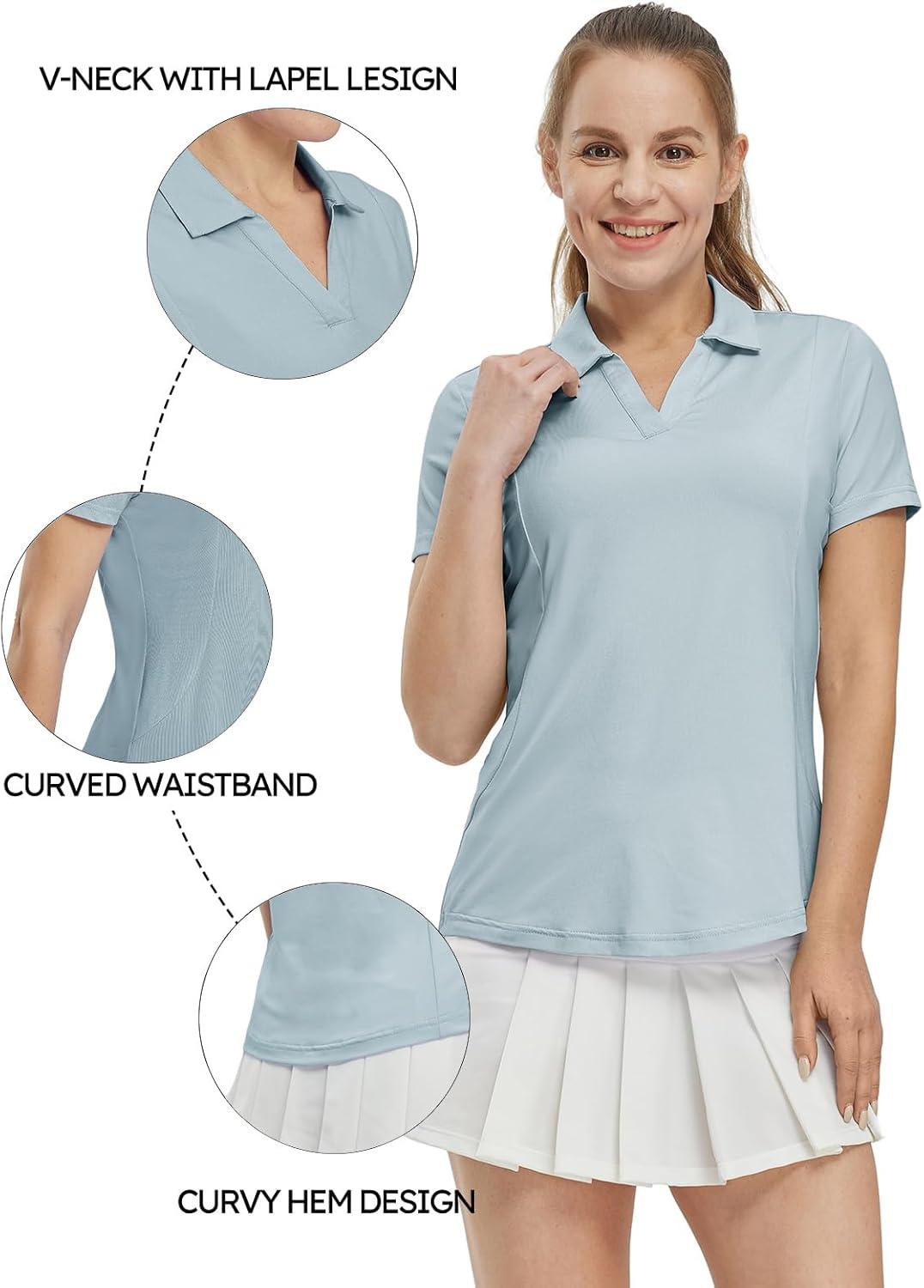 imageTBMPOY Womens Golf Polo Shirts Short Sleeve VNeck Tennis Shirts Quick Dry UPF 50 Sun Protection Collared ShirtGrey