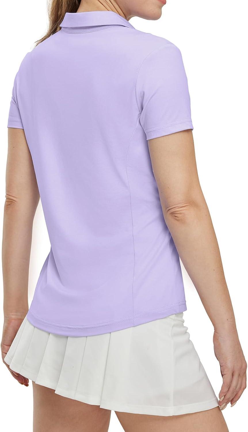imageTBMPOY Womens Golf Polo Shirts Short Sleeve VNeck Tennis Shirts Quick Dry UPF 50 Sun Protection Collared ShirtLight Purple