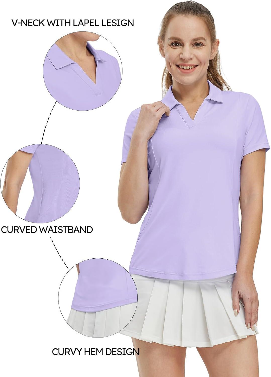 imageTBMPOY Womens Golf Polo Shirts Short Sleeve VNeck Tennis Shirts Quick Dry UPF 50 Sun Protection Collared ShirtLight Purple