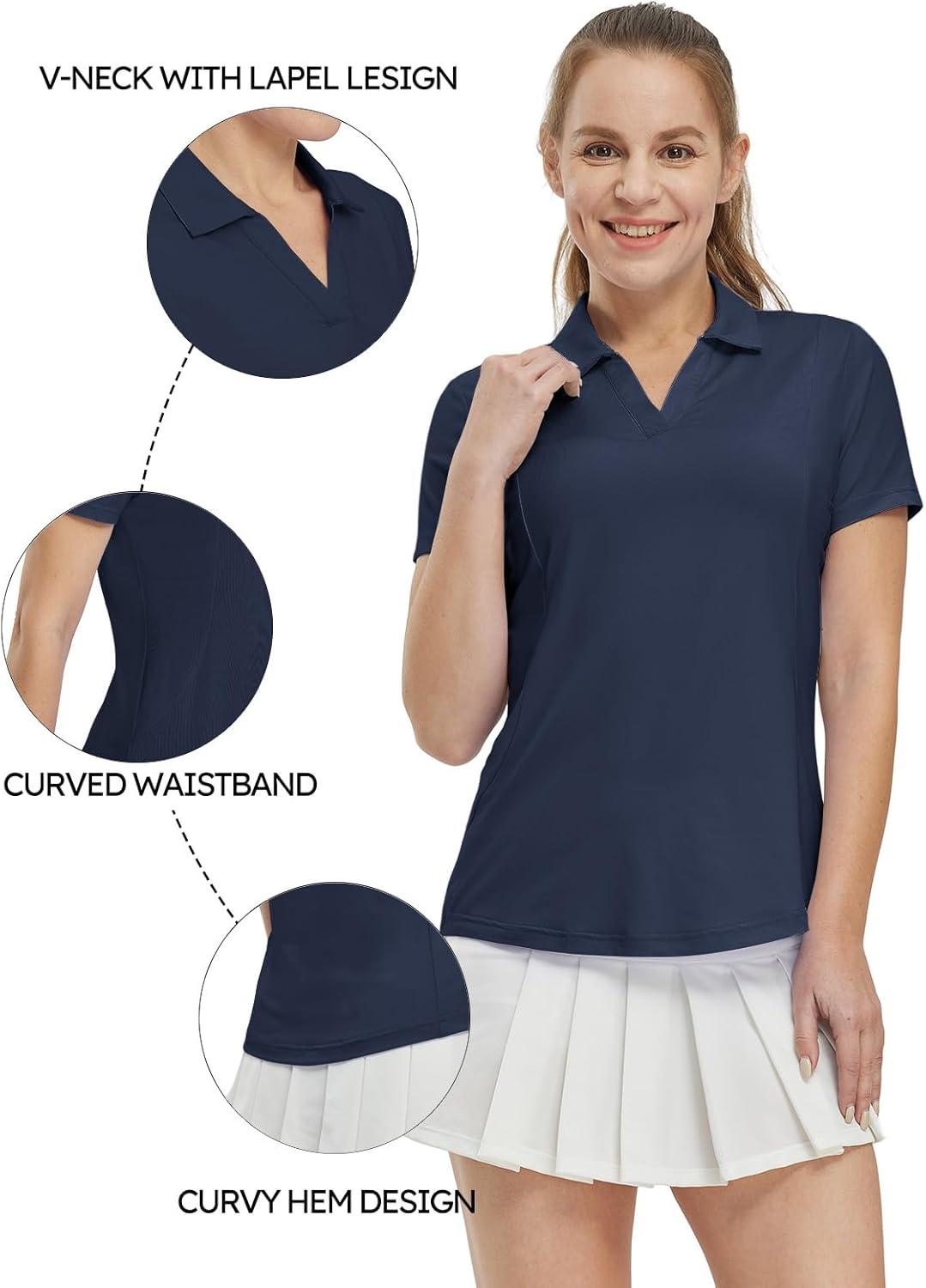 imageTBMPOY Womens Golf Polo Shirts Short Sleeve VNeck Tennis Shirts Quick Dry UPF 50 Sun Protection Collared ShirtNavy Blue
