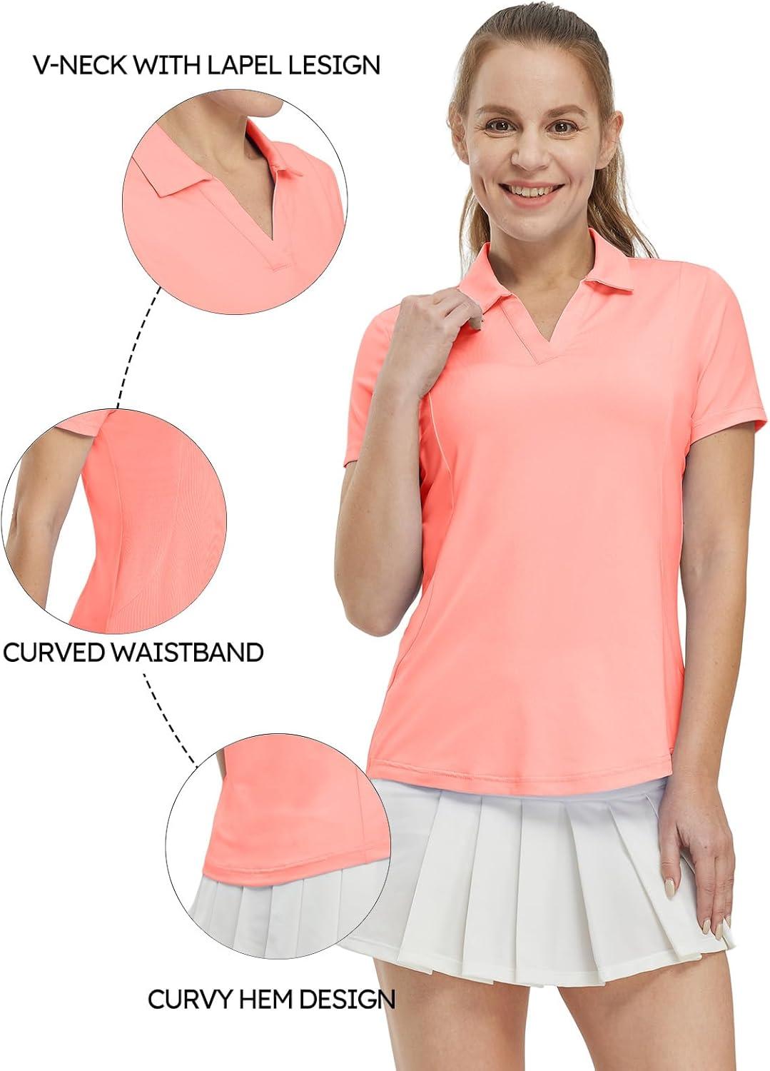 imageTBMPOY Womens Golf Polo Shirts Short Sleeve VNeck Tennis Shirts Quick Dry UPF 50 Sun Protection Collared ShirtPink