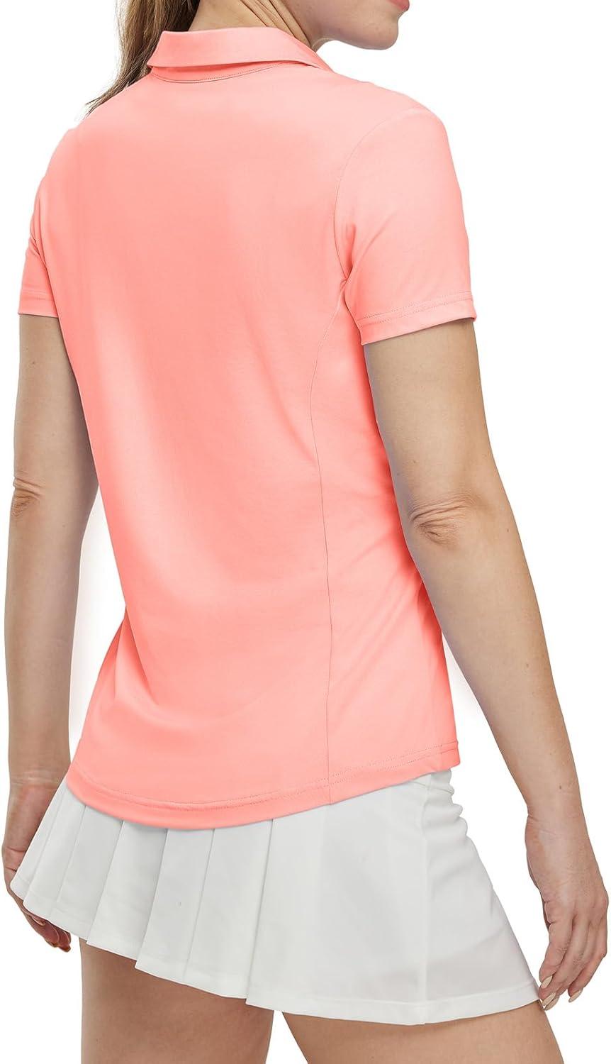 imageTBMPOY Womens Golf Polo Shirts Short Sleeve VNeck Tennis Shirts Quick Dry UPF 50 Sun Protection Collared ShirtPink