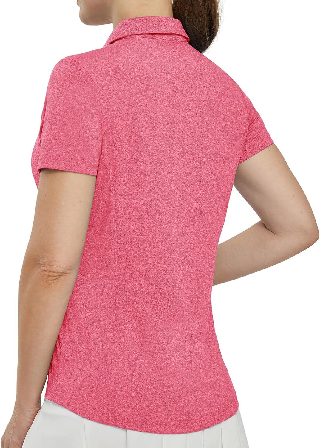 imageTBMPOY Womens Golf Polo Shirts Short Sleeve VNeck Tennis Shirts Quick Dry UPF 50 Sun Protection Collared ShirtRose
