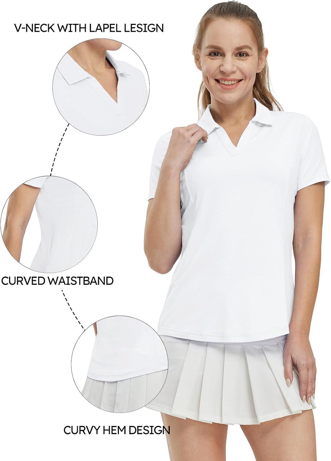 imageTBMPOY Womens Golf Polo Shirts Short Sleeve VNeck Tennis Shirts Quick Dry UPF 50 Sun Protection Collared ShirtWhite