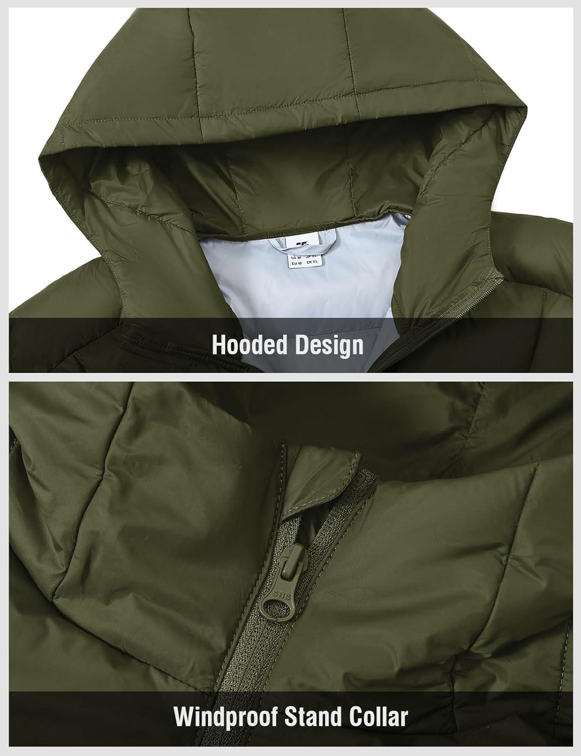 imageTBMPOY Mens Down Puffer Jackets Packable Lightweight Winter Coat Hooded Warm Insulated Puffy JacketArmy Green