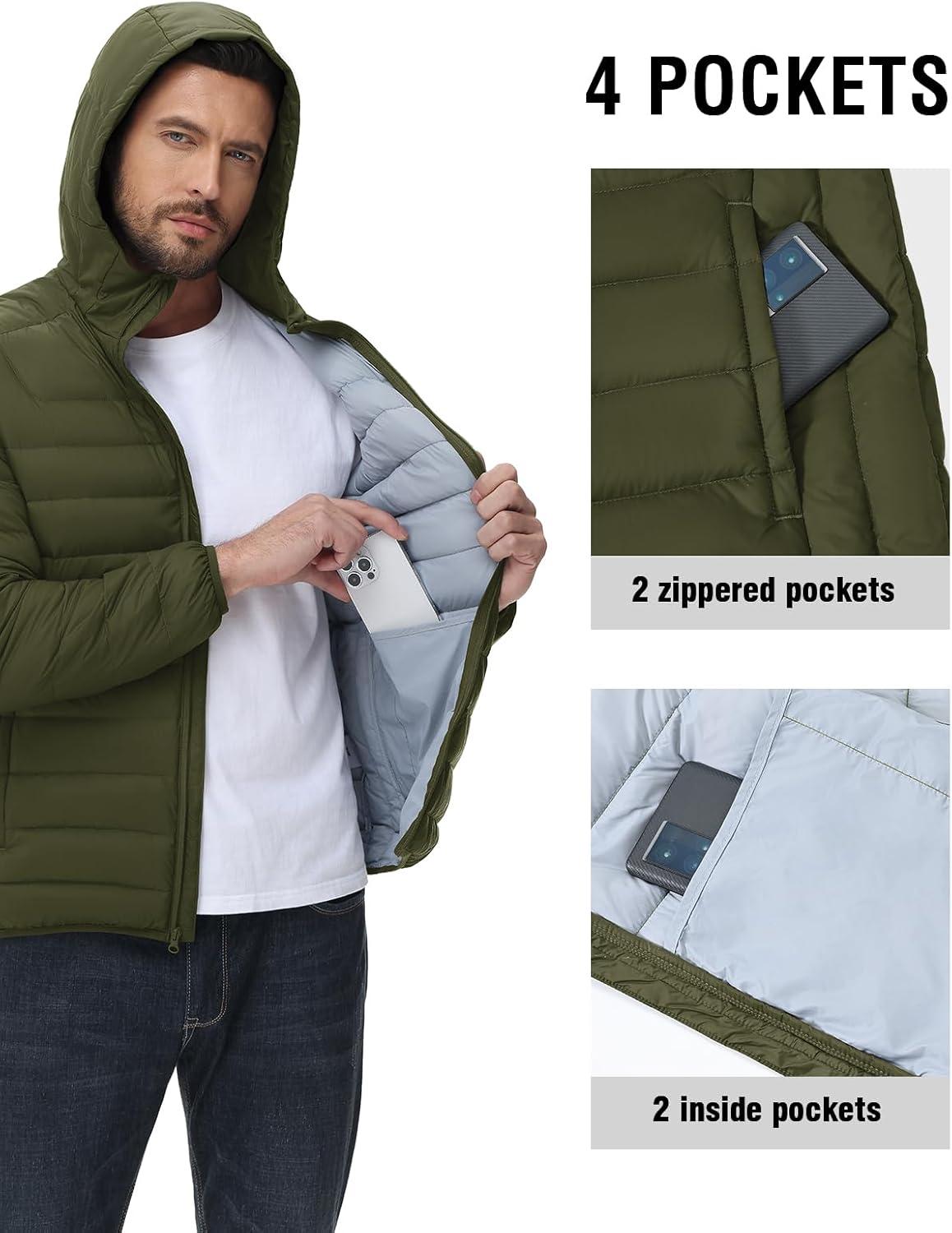 imageTBMPOY Mens Down Puffer Jackets Packable Lightweight Winter Coat Hooded Warm Insulated Puffy JacketArmy Green