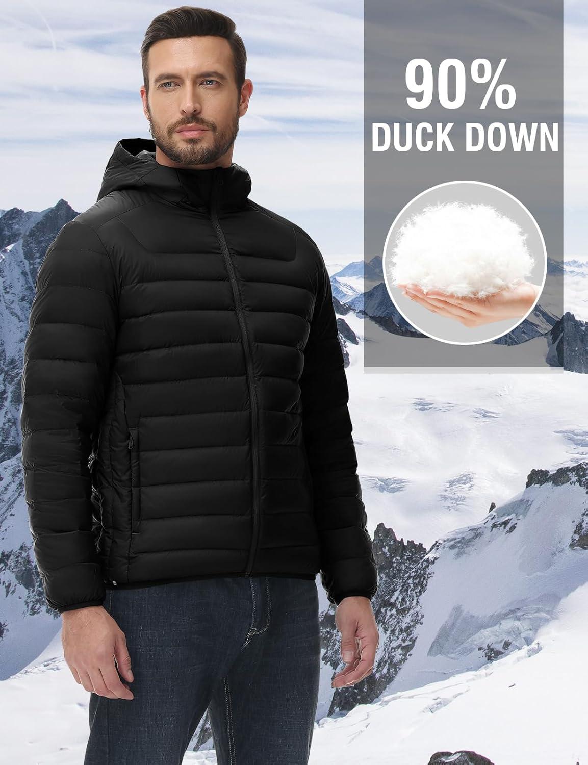 imageTBMPOY Mens Down Puffer Jackets Packable Lightweight Winter Coat Hooded Warm Insulated Puffy JacketBlack