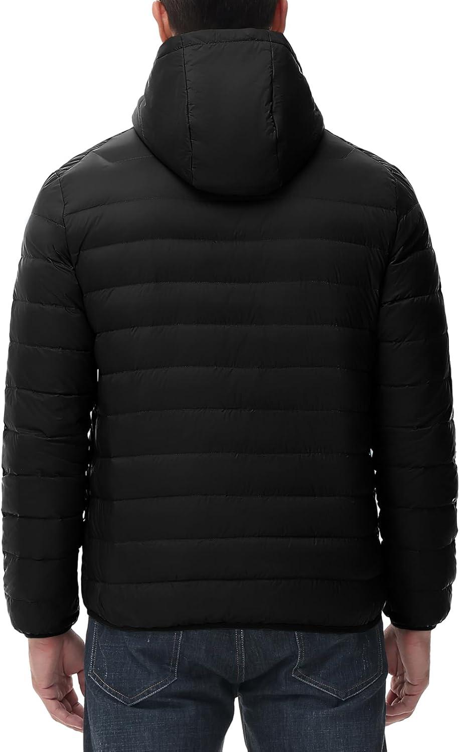 imageTBMPOY Mens Down Puffer Jackets Packable Lightweight Winter Coat Hooded Warm Insulated Puffy JacketBlack