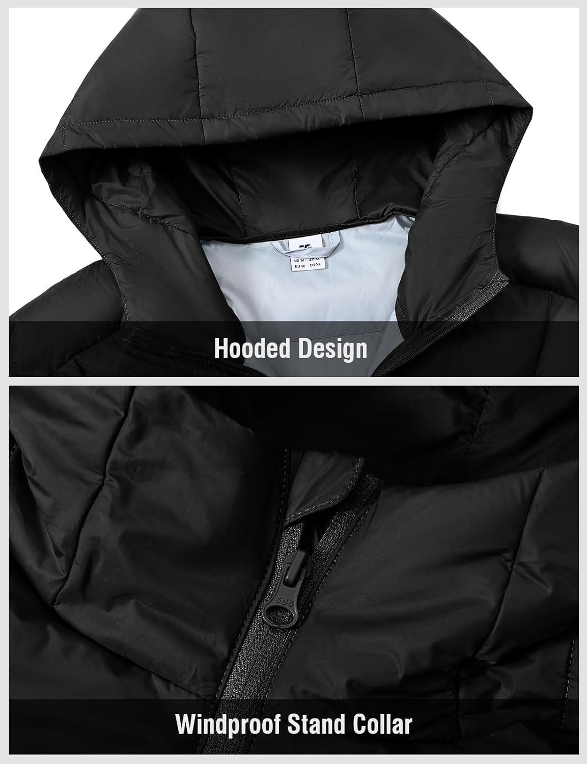 imageTBMPOY Mens Down Puffer Jackets Packable Lightweight Winter Coat Hooded Warm Insulated Puffy JacketBlack