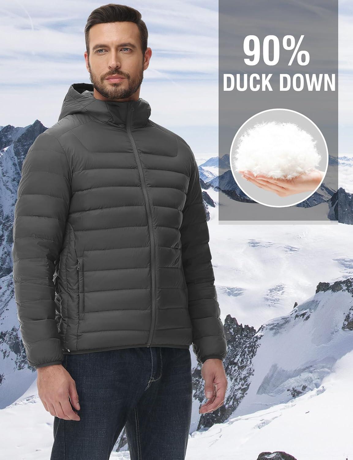 imageTBMPOY Mens Down Puffer Jackets Packable Lightweight Winter Coat Hooded Warm Insulated Puffy JacketDark Grey