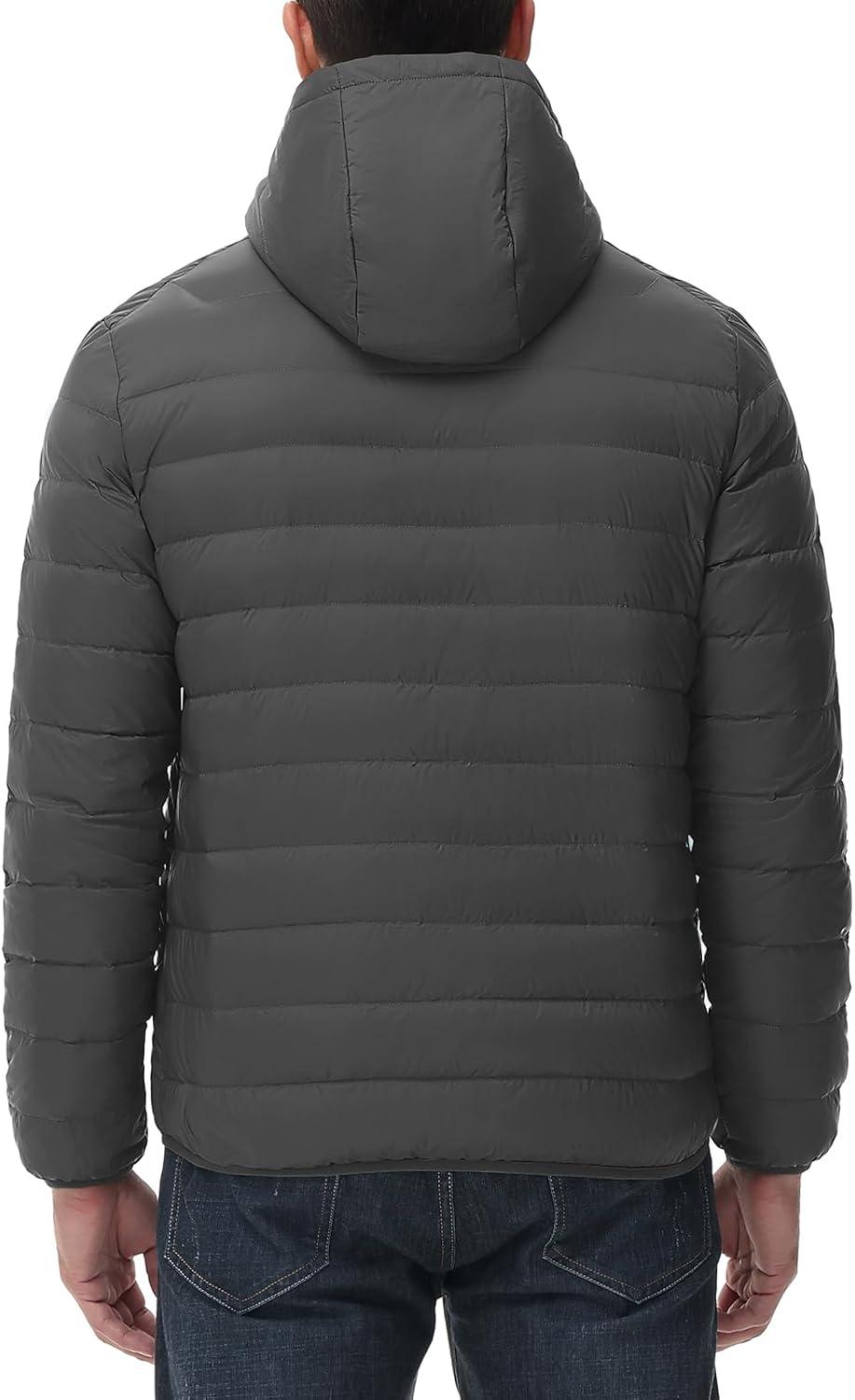 imageTBMPOY Mens Down Puffer Jackets Packable Lightweight Winter Coat Hooded Warm Insulated Puffy JacketDark Grey