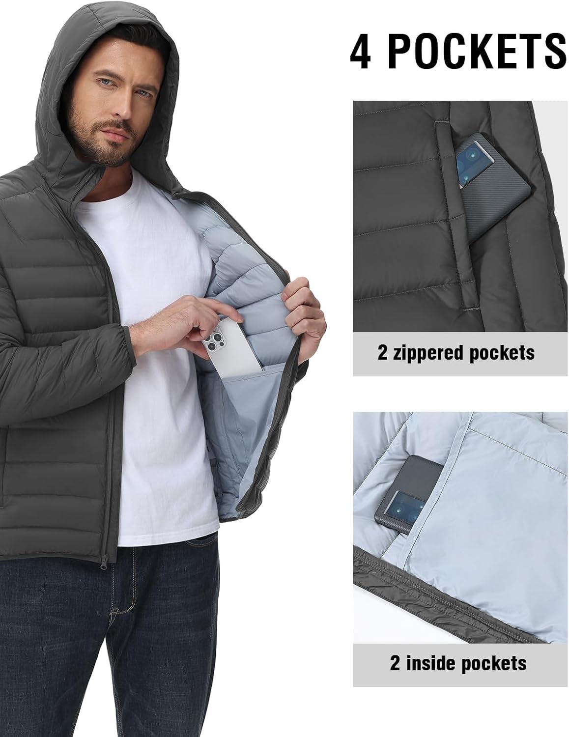 imageTBMPOY Mens Down Puffer Jackets Packable Lightweight Winter Coat Hooded Warm Insulated Puffy JacketDark Grey