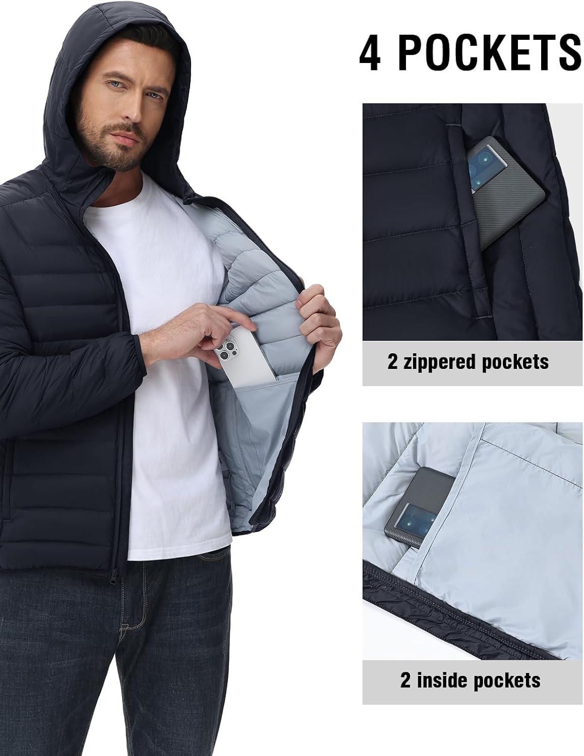 imageTBMPOY Mens Down Puffer Jackets Packable Lightweight Winter Coat Hooded Warm Insulated Puffy JacketNavy Blue