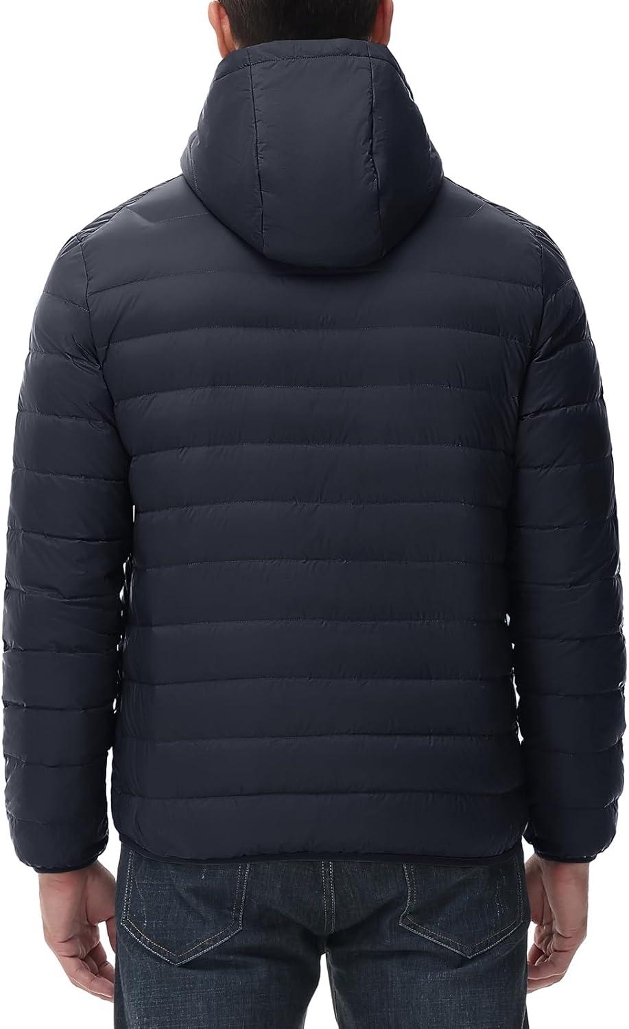 imageTBMPOY Mens Down Puffer Jackets Packable Lightweight Winter Coat Hooded Warm Insulated Puffy JacketNavy Blue