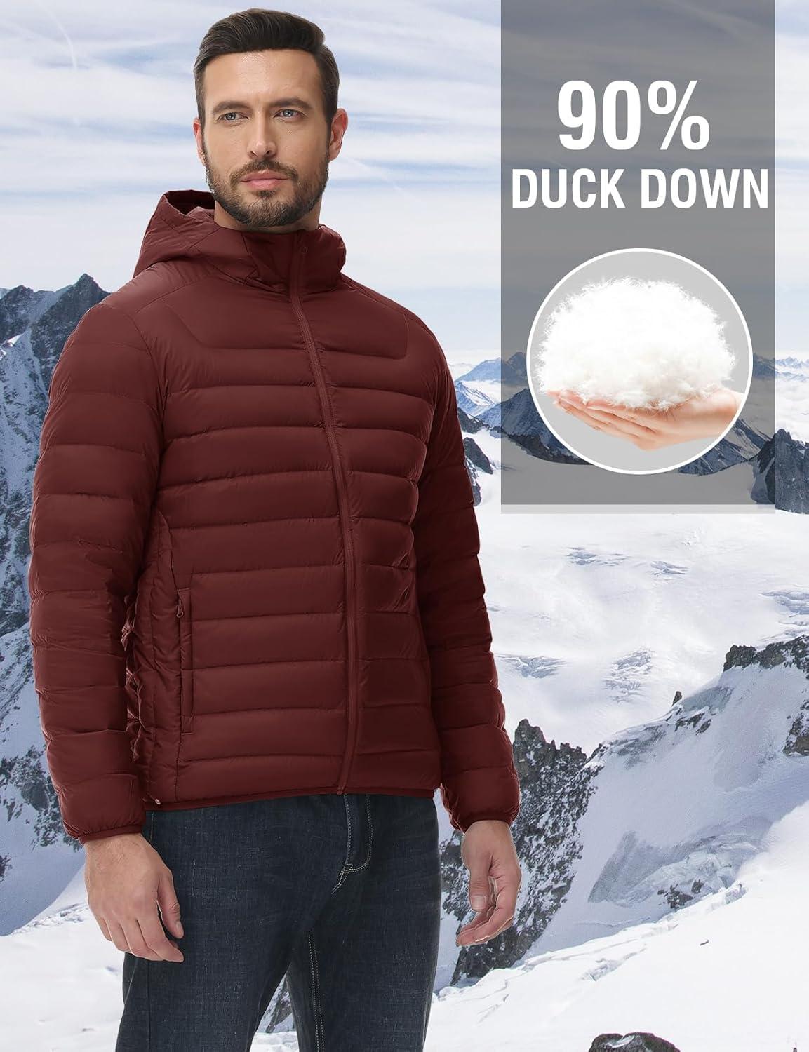 imageTBMPOY Mens Down Puffer Jackets Packable Lightweight Winter Coat Hooded Warm Insulated Puffy JacketWine Red