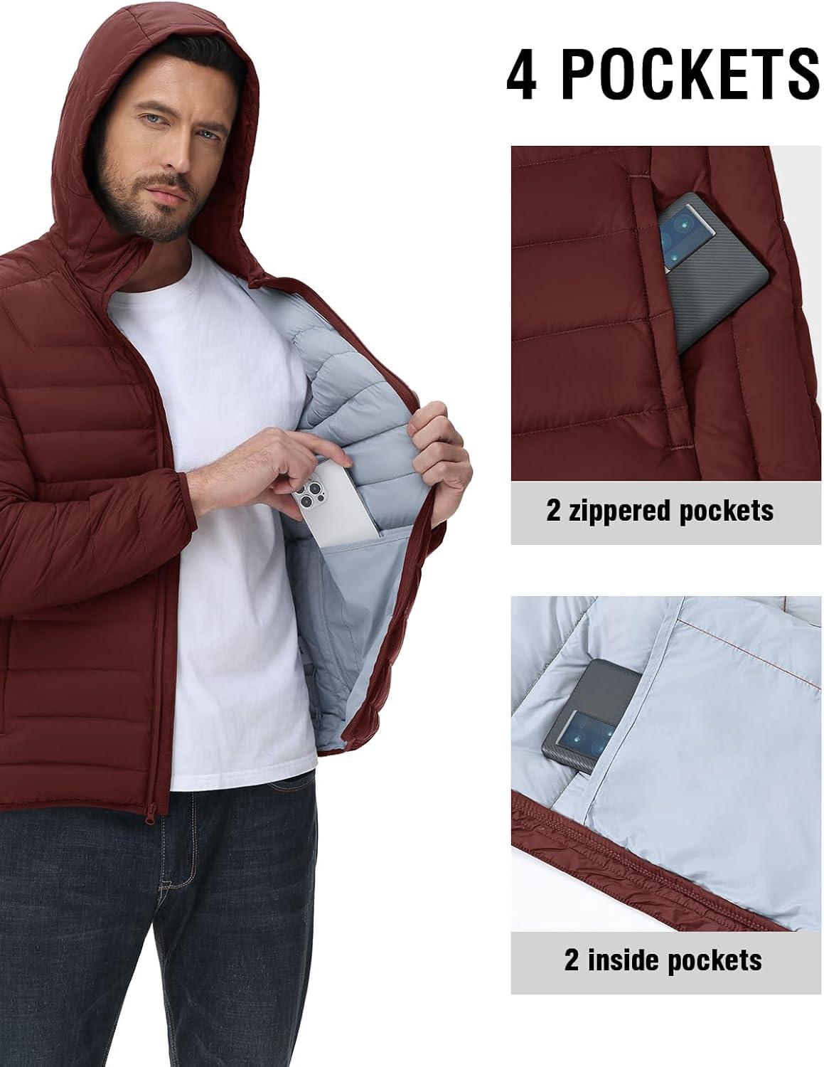 imageTBMPOY Mens Down Puffer Jackets Packable Lightweight Winter Coat Hooded Warm Insulated Puffy JacketWine Red