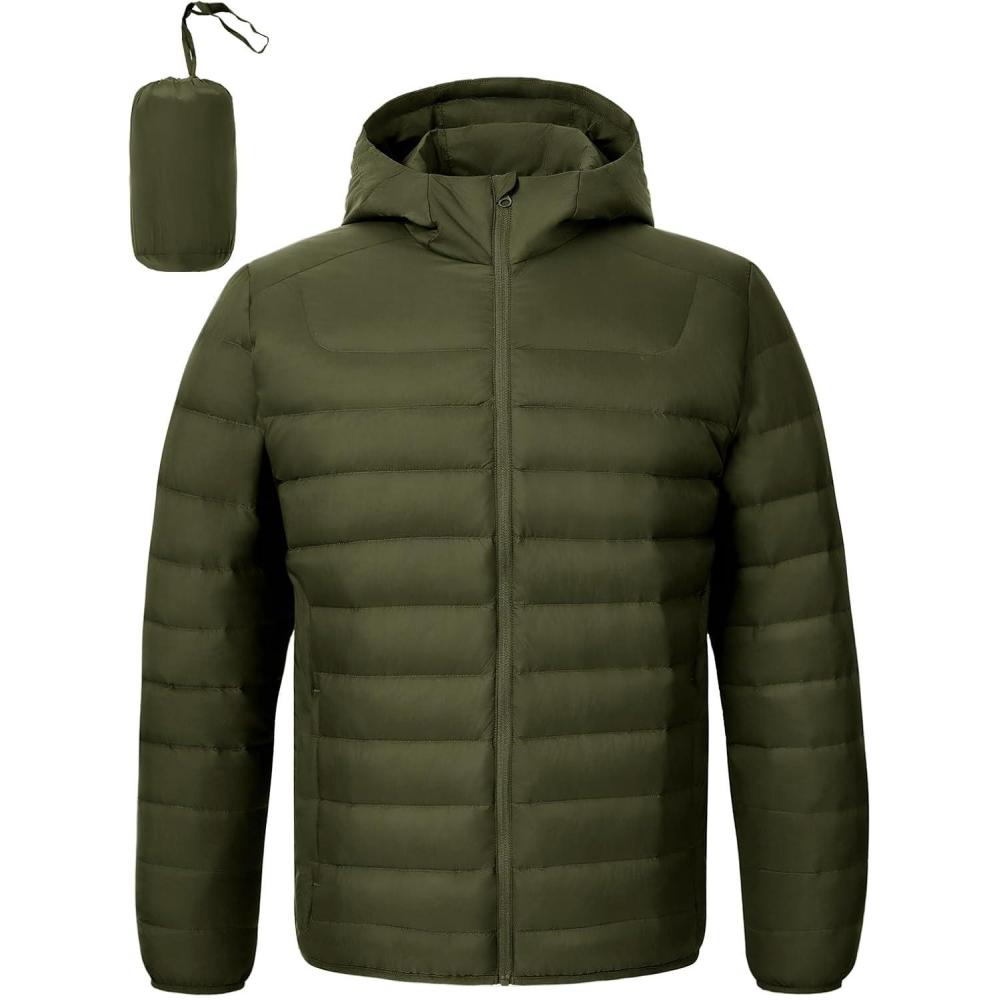 imageTBMPOY Mens Down Puffer Jackets Packable Lightweight Winter Coat Hooded Warm Insulated Puffy JacketArmy Green