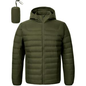 imageTBMPOY Mens Down Puffer Jackets Packable Lightweight Winter Coat Hooded Warm Insulated Puffy JacketArmy Green