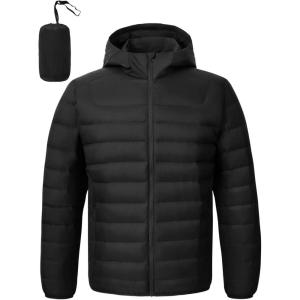 imageTBMPOY Mens Down Puffer Jackets Packable Lightweight Winter Coat Hooded Warm Insulated Puffy JacketBlack
