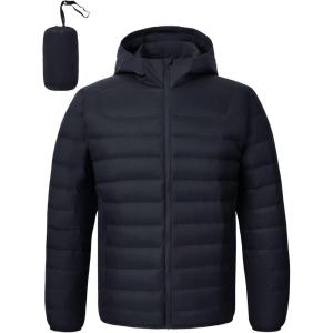 imageTBMPOY Mens Down Puffer Jackets Packable Lightweight Winter Coat Hooded Warm Insulated Puffy JacketNavy Blue