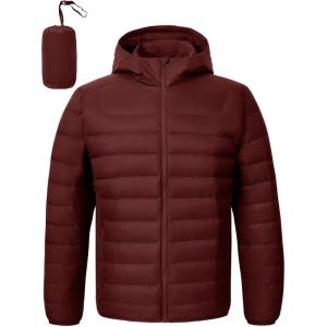 imageTBMPOY Mens Down Puffer Jackets Packable Lightweight Winter Coat Hooded Warm Insulated Puffy JacketWine Red