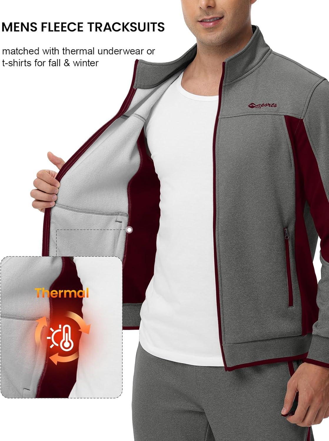 imageTBMPOY Mens Fleece Lined Tracksuits Sweatsuits 2 Piece Sets Winter Jogging Track Sweat Suits Thermal Casual OutfitsDark GreyWine Red