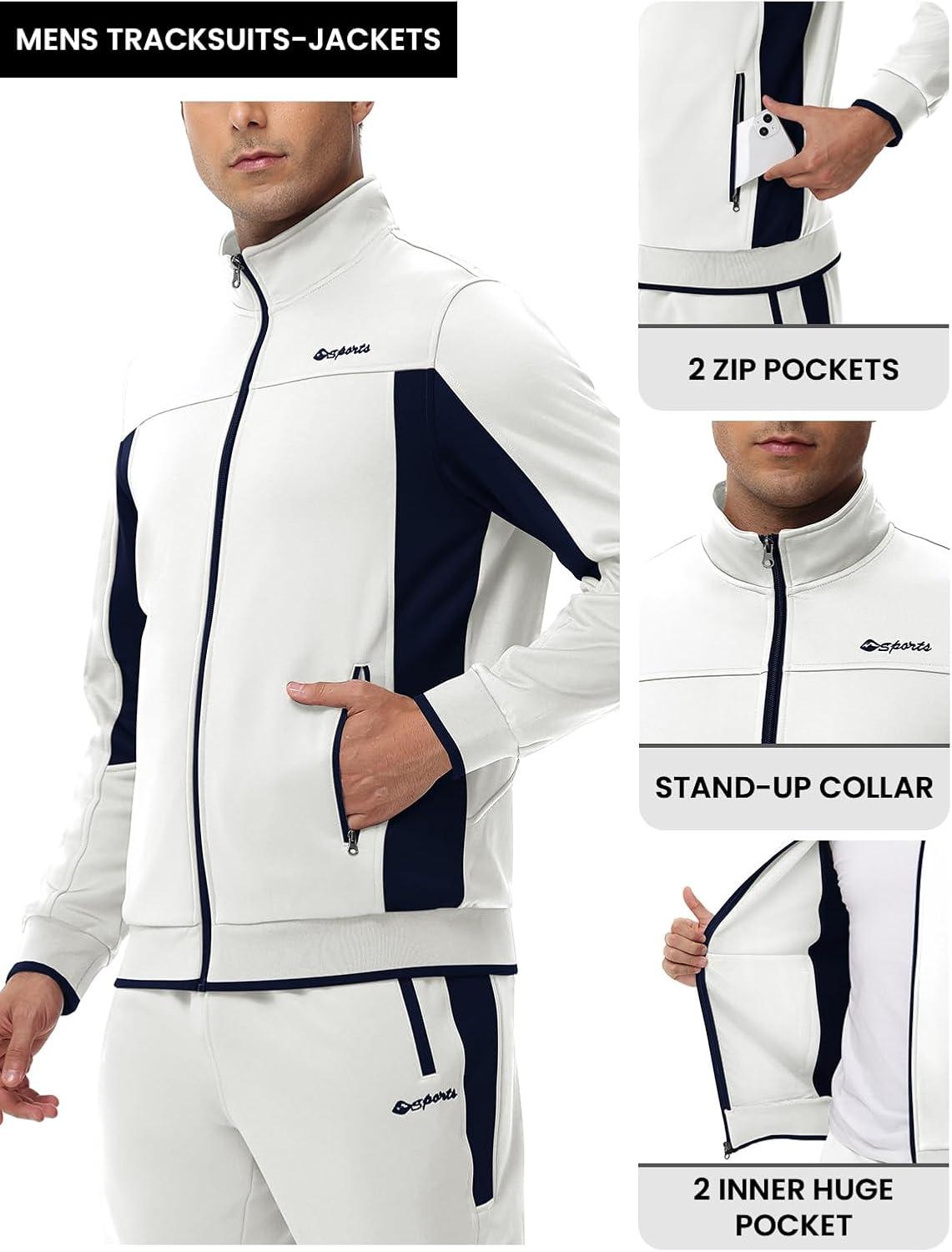 imageTBMPOY Mens Fleece Lined Tracksuits Sweatsuits 2 Piece Sets Winter Jogging Track Sweat Suits Thermal Casual OutfitsWhiteDark Blue
