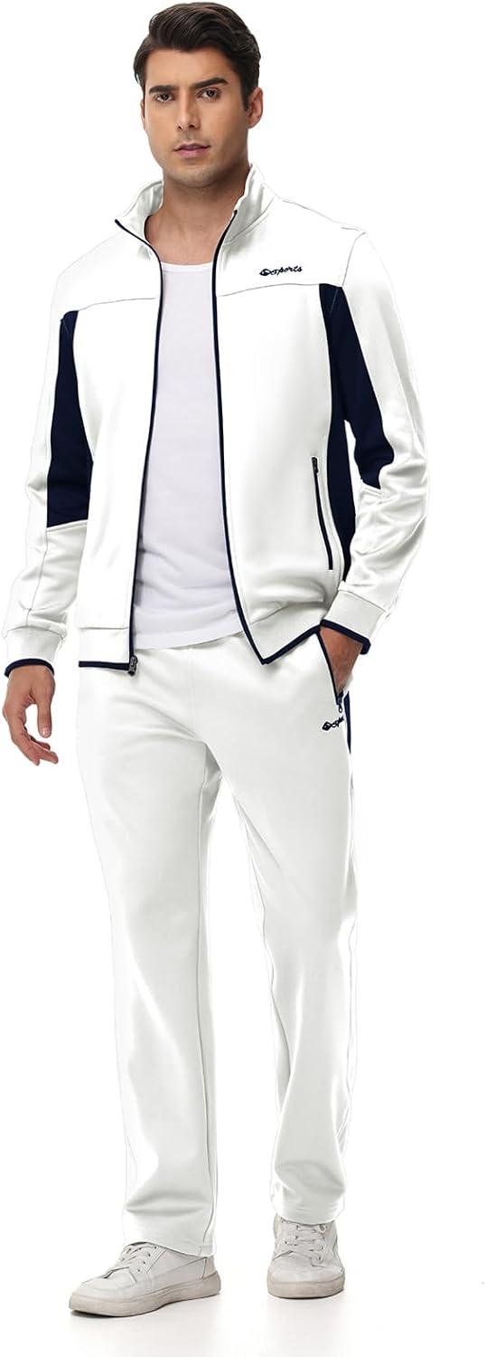 imageTBMPOY Mens Fleece Lined Tracksuits Sweatsuits 2 Piece Sets Winter Jogging Track Sweat Suits Thermal Casual OutfitsWhiteDark Blue