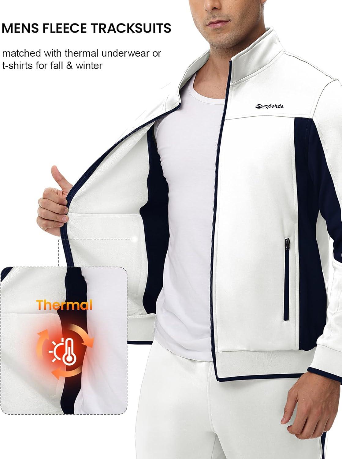 imageTBMPOY Mens Fleece Lined Tracksuits Sweatsuits 2 Piece Sets Winter Jogging Track Sweat Suits Thermal Casual OutfitsWhiteDark Blue