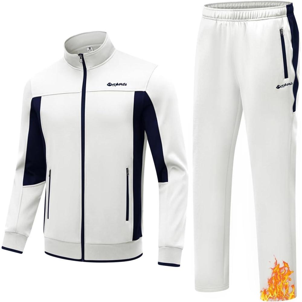 imageTBMPOY Mens Fleece Lined Tracksuits Sweatsuits 2 Piece Sets Winter Jogging Track Sweat Suits Thermal Casual OutfitsWhiteDark Blue