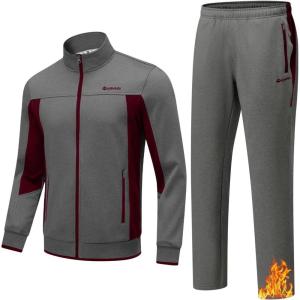 imageTBMPOY Mens Fleece Lined Tracksuits Sweatsuits 2 Piece Sets Winter Jogging Track Sweat Suits Thermal Casual OutfitsDark GreyWine Red