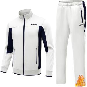 imageTBMPOY Mens Fleece Lined Tracksuits Sweatsuits 2 Piece Sets Winter Jogging Track Sweat Suits Thermal Casual OutfitsWhiteDark Blue