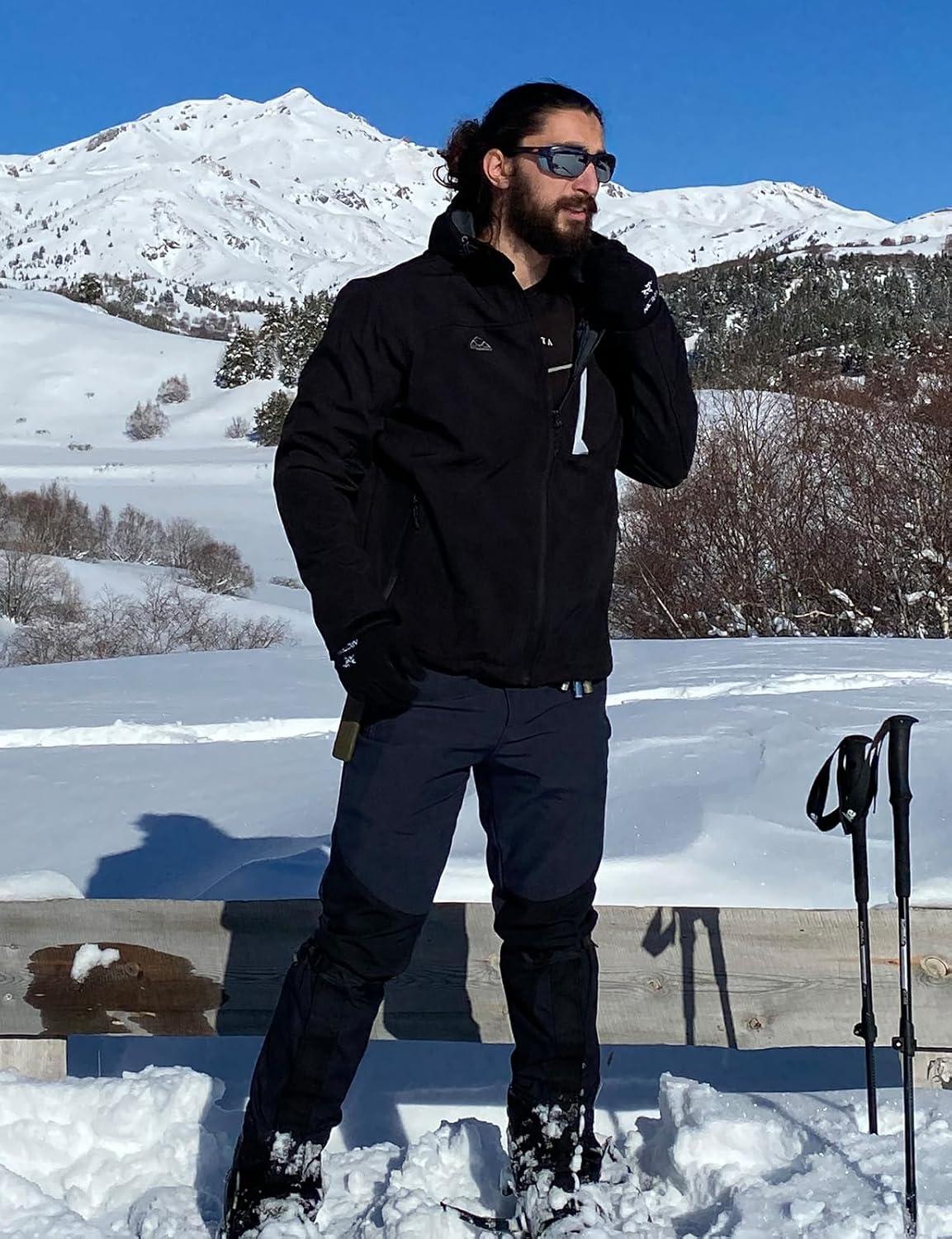 imageTBMPOY Mens Snow Ski Pants Waterproof Fleece Lined Insulated Softshell Winter Snowboard Hiking Zipper Bottom Leg1black