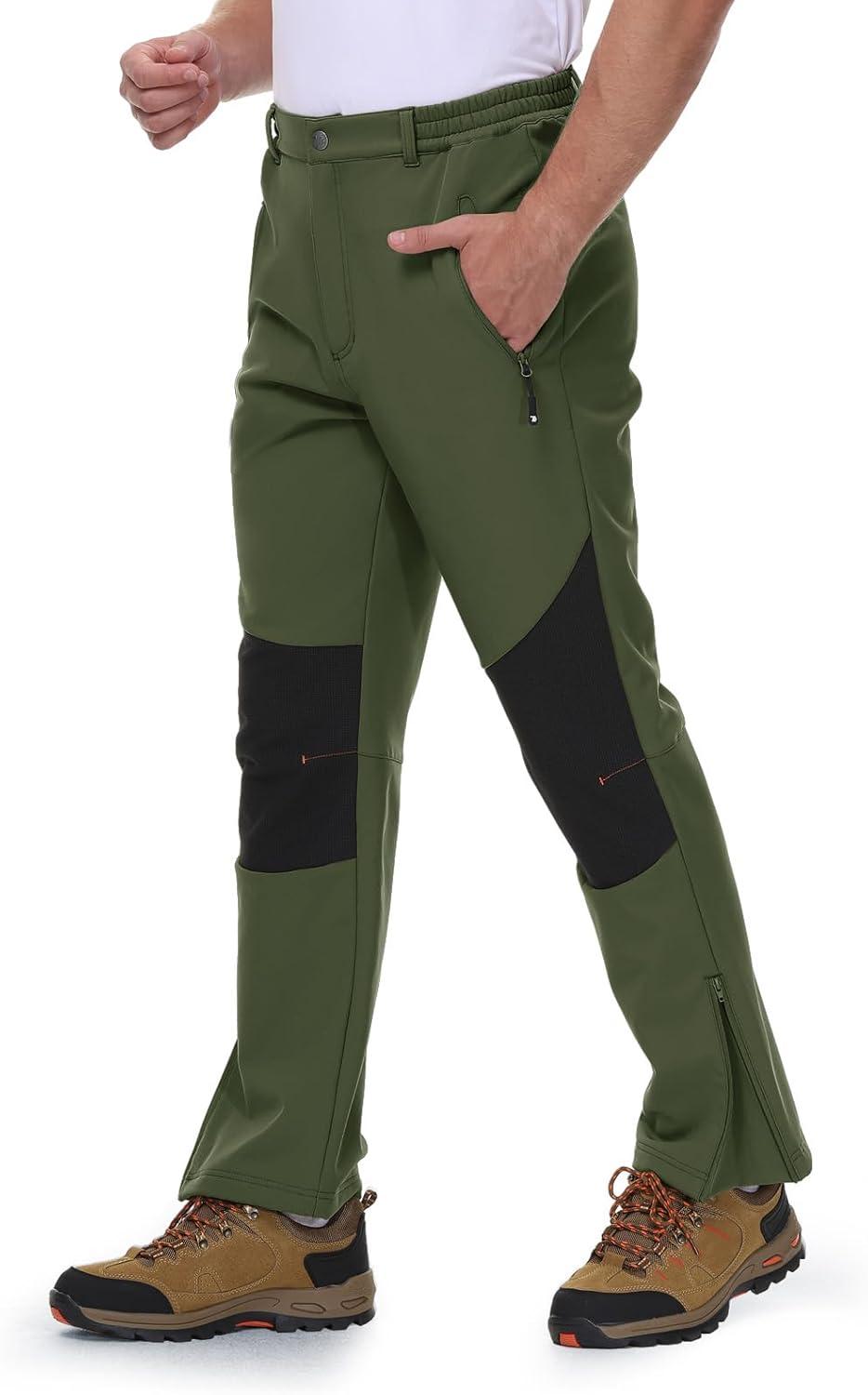 imageTBMPOY Mens Snow Ski Pants Waterproof Fleece Lined Insulated Softshell Winter Snowboard Hiking Zipper Bottom Leg5green