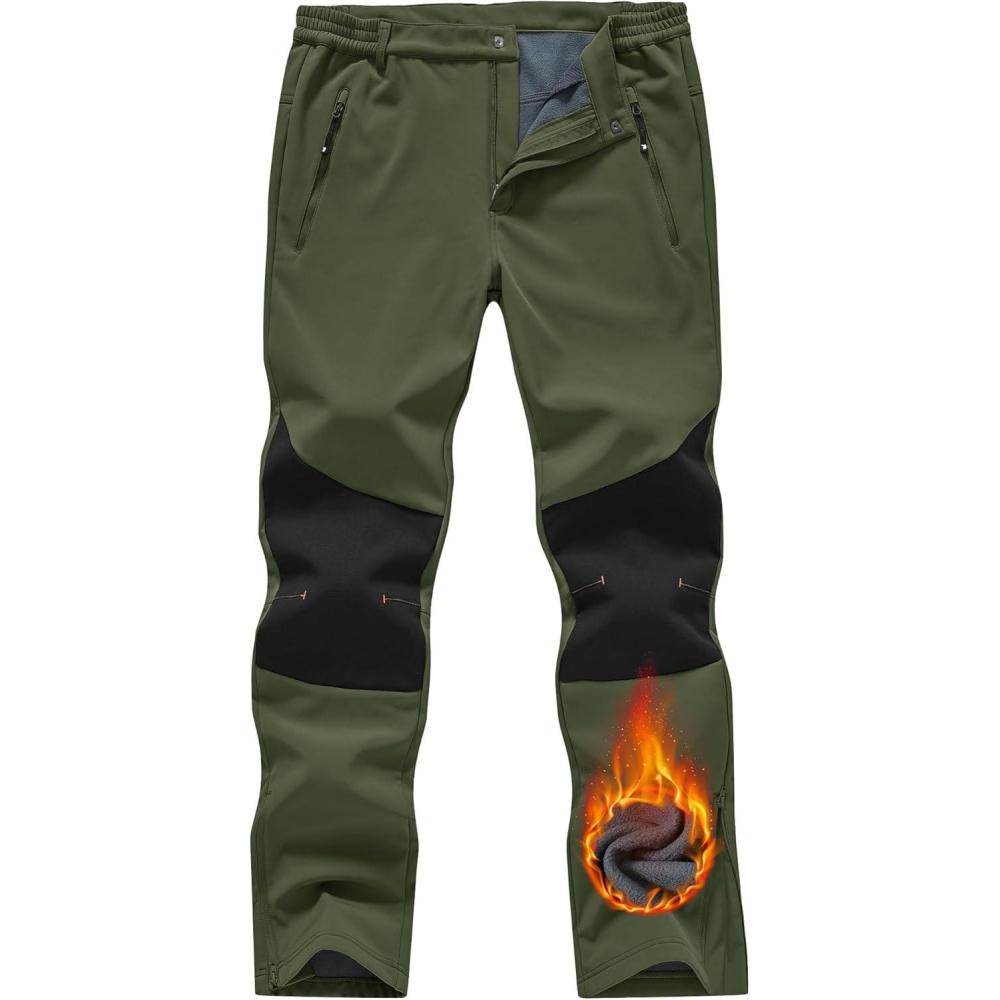 imageTBMPOY Mens Snow Ski Pants Waterproof Fleece Lined Insulated Softshell Winter Snowboard Hiking Zipper Bottom Leg5green