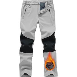 imageTBMPOY Mens Snow Ski Pants Waterproof Fleece Lined Insulated Softshell Winter Snowboard Hiking Zipper Bottom Leg7light Grey